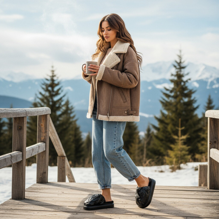 Papuci de casa pufosi L673negru [7]