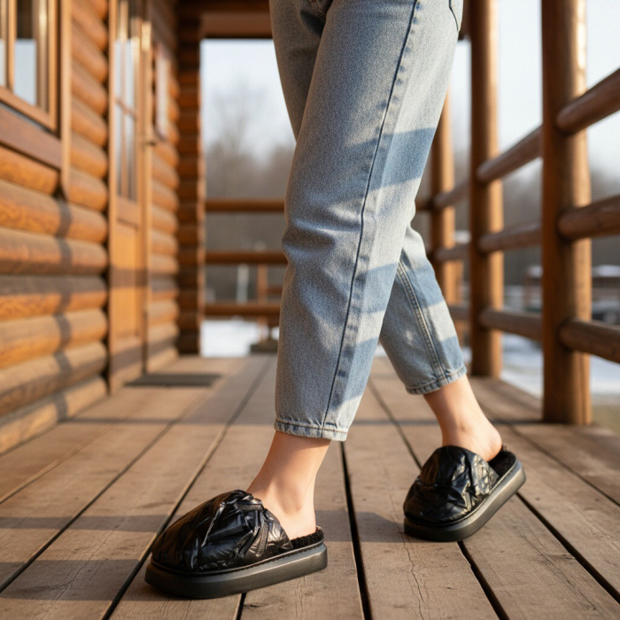 Papuci de casa pufosi L673negru [9]