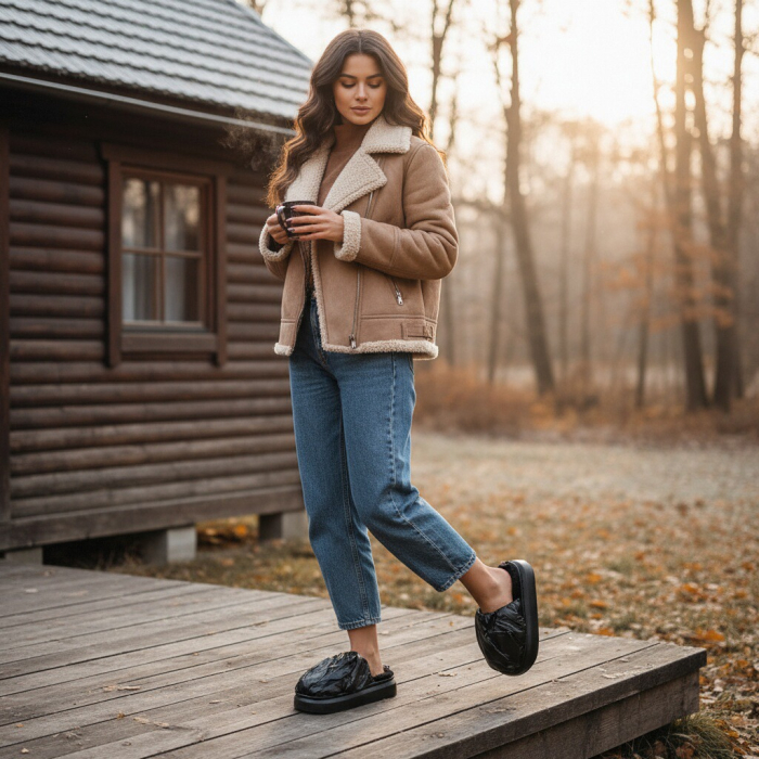 Papuci de casa pufosi L673negru [6]