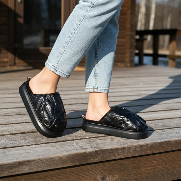 Papuci de casa pufosi L673negru [8]