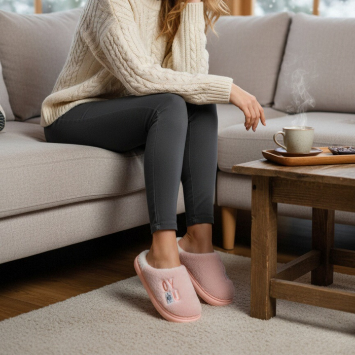 Papuci de casa pufosi L707roz deschis [4]