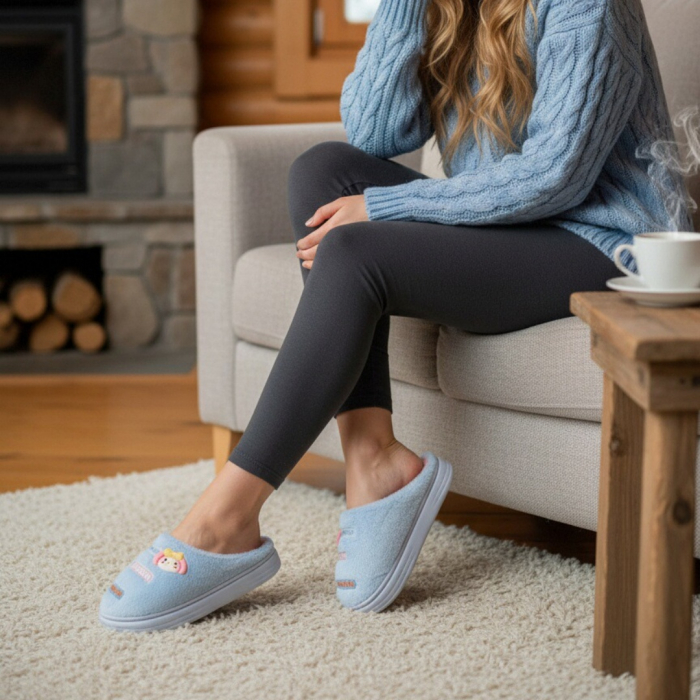 Papuci de casa pufosi L715albastru [6]