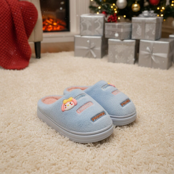 Papuci de casa pufosi L715albastru [4]