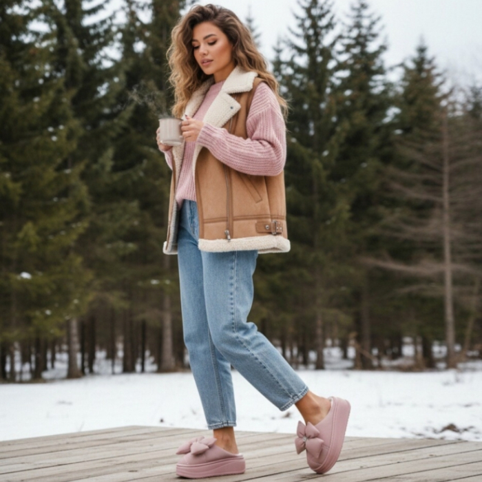 Papuci de casa pufosi L735roz [4]