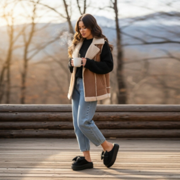 Papuci de casa pufosi L735negru [5]