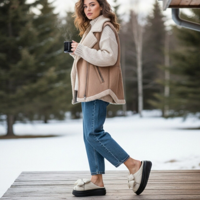 Papuci de casa pufosi L735alb [8]