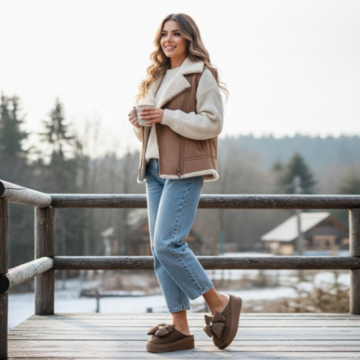 Papuci de casa pufosi L735maro [7]