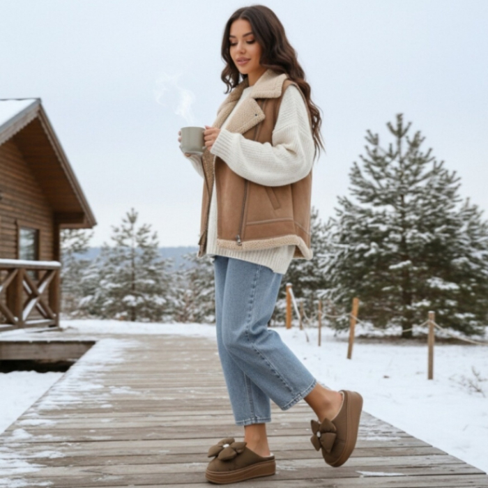 Papuci de casa pufosi L735maro [8]