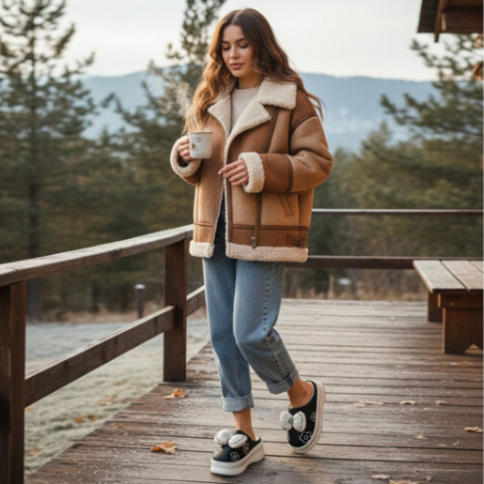 Papuci de casa pufosi L736negru [6]