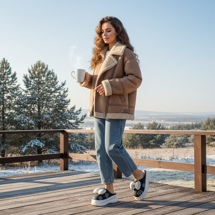 Papuci de casa pufosi L736negru [7]