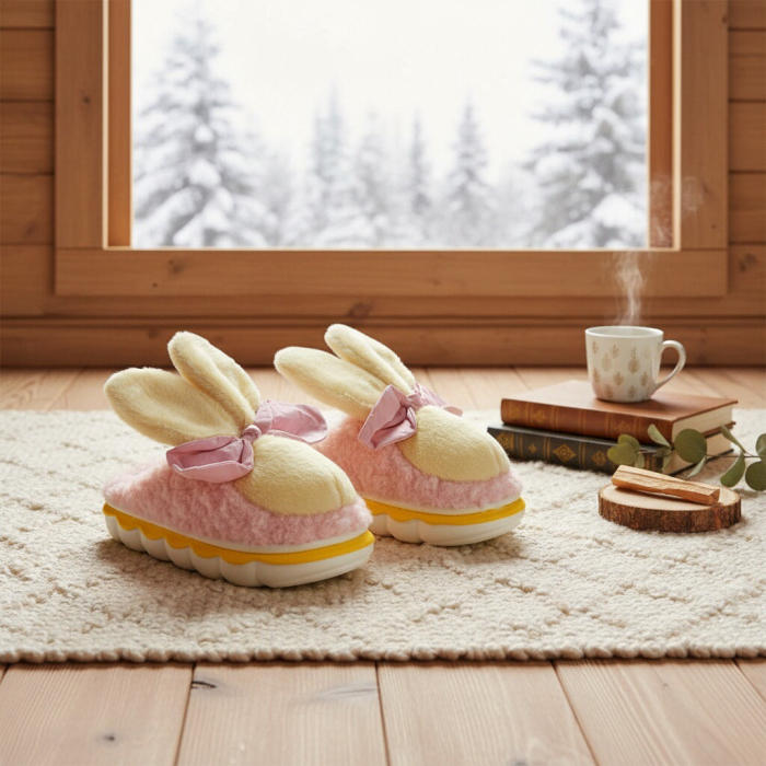 Papuci de casa pufosi, model Iepuras L633galben [2]