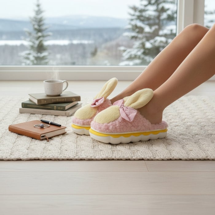 Papuci de casa pufosi, model Iepuras L633galben [3]