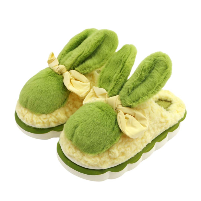 Papuci de casa pufosi, model Iepuras L633verde [7]