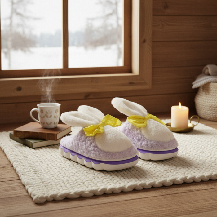 Papuci de casa pufosi, model Iepuras L633mov [2]