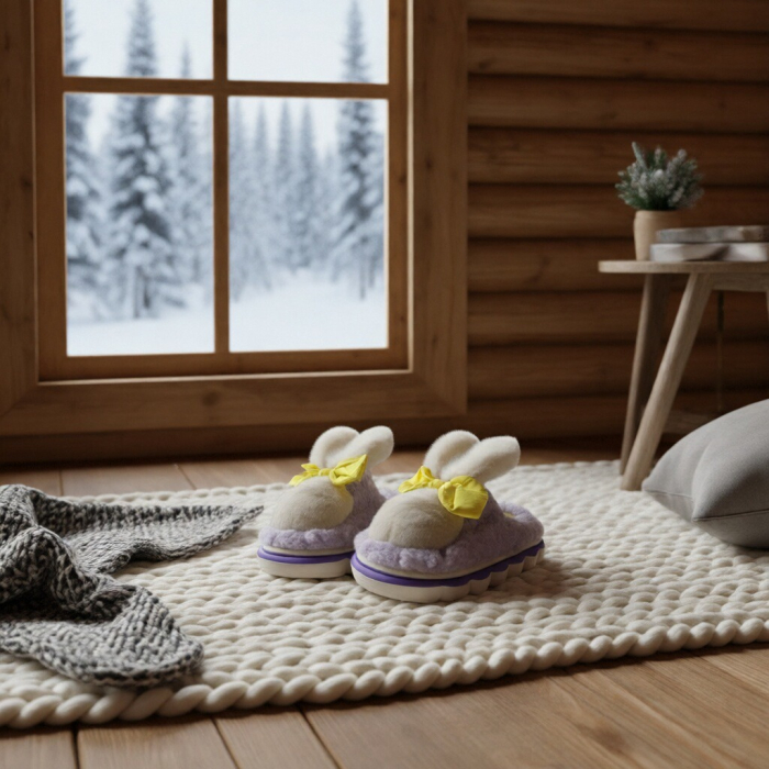 Papuci de casa pufosi, model Iepuras L633mov [3]