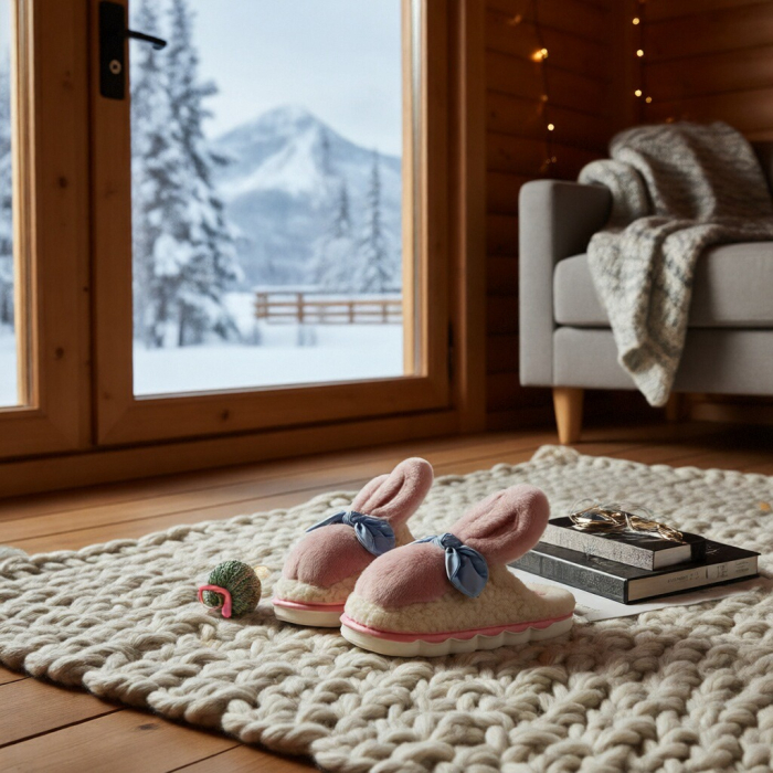 Papuci de casa pufosi, model Iepuras L633roz [3]