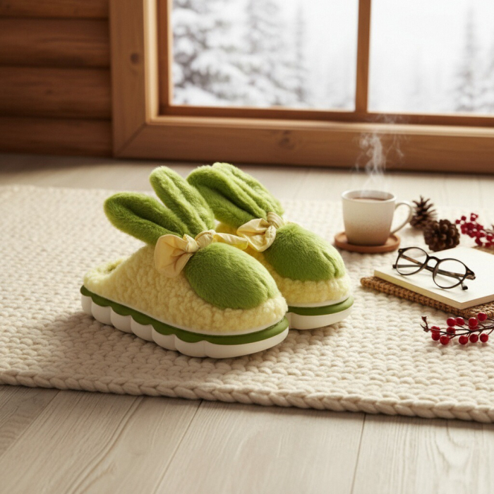 Papuci de casa pufosi, model Iepuras L633verde [8]