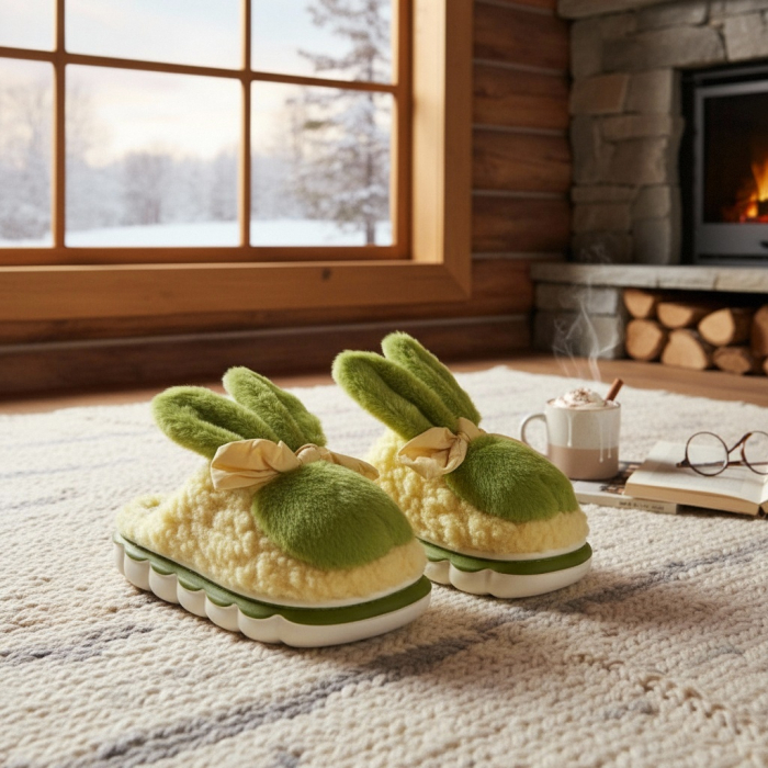 Papuci de casa pufosi, model Iepuras L633verde [5]