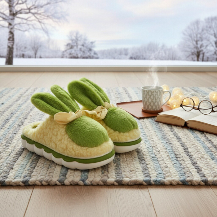 Papuci de casa pufosi, model Iepuras L633verde [2]