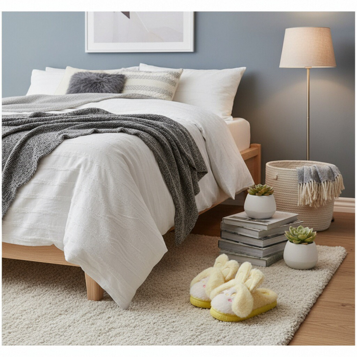 Papuci de casa pufosi, model Iepuras L638galben [9]