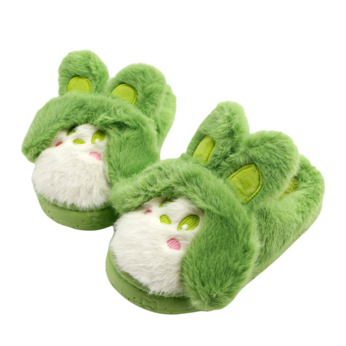 Papuci de casa pufosi, model Iepuras L638verde [15]
