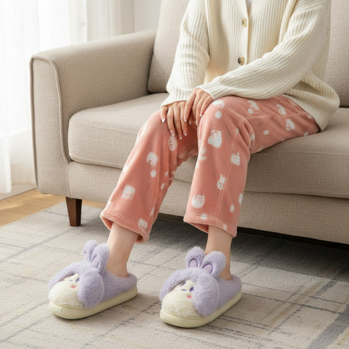 Papuci de casa pufosi, model Iepuras L638mov [6]