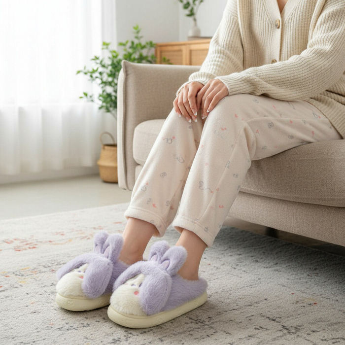 Papuci de casa pufosi, model Iepuras L638mov [5]