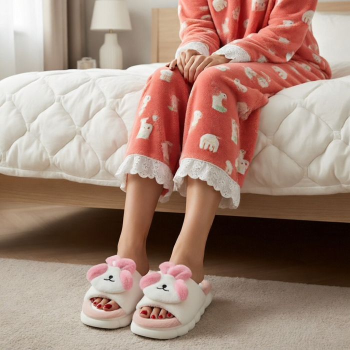 Papuci de casa pufosi, model Iepuras P2079roz [8]