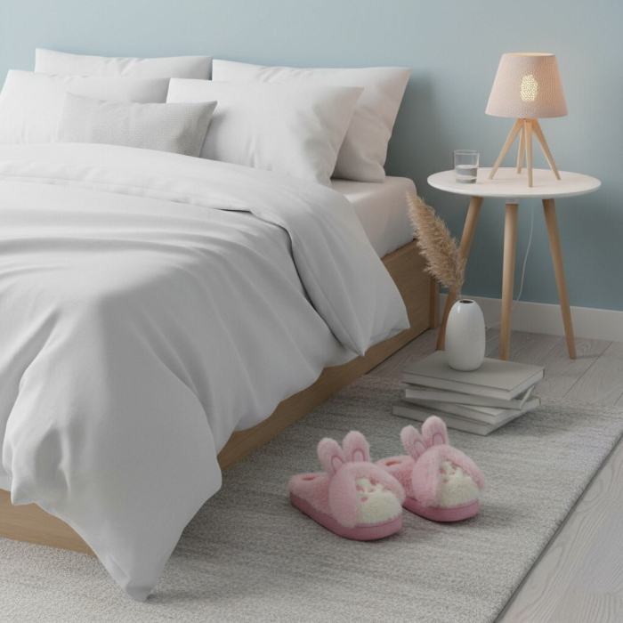 Papuci de casa pufosi, model Iepuras L638roz [7]