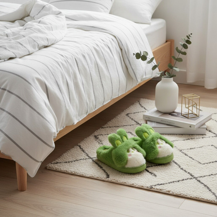 Papuci de casa pufosi, model Iepuras L638verde [9]