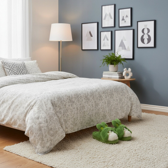 Papuci de casa pufosi, model Iepuras L638verde [7]