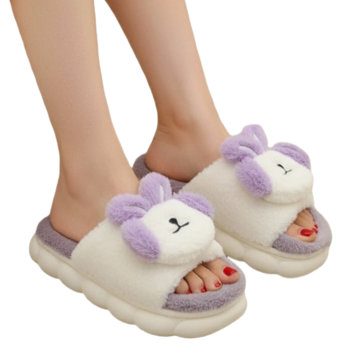 Papuci de casa pufosi, model Iepuras P2079mov [2]