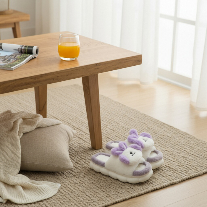 Papuci de casa pufosi, model Iepuras P2079mov [5]