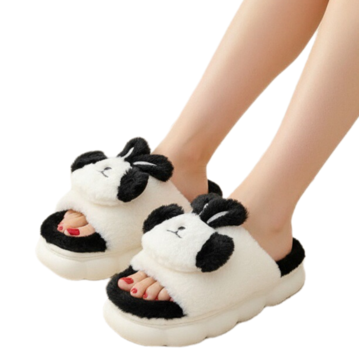 Papuci de casa pufosi, model Iepuras P2079negru [2]