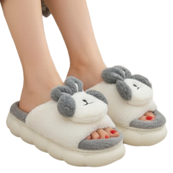 Papuci de casa pufosi, model Iepuras P2079gri [2]