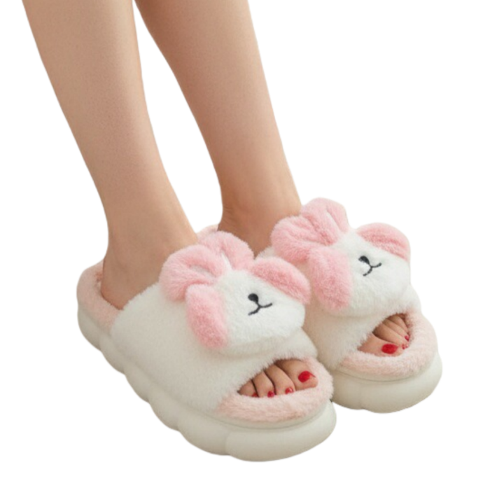 Papuci de casa pufosi, model Iepuras P2079roz [2]