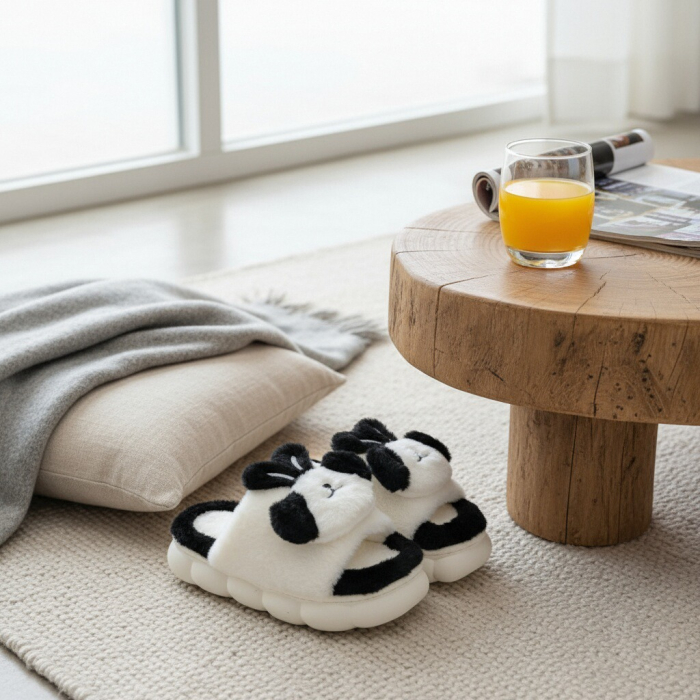 Papuci de casa pufosi, model Iepuras P2079negru [8]