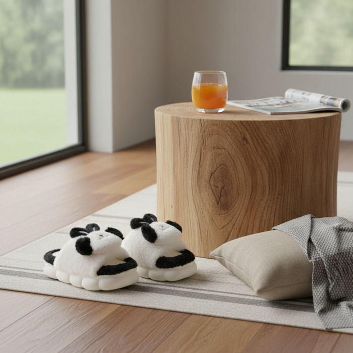 Papuci de casa pufosi, model Iepuras P2079negru [11]