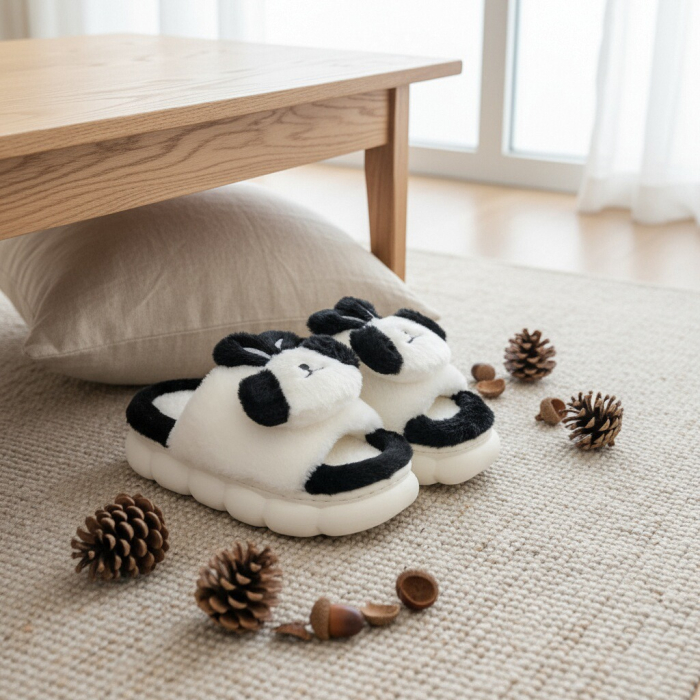 Papuci de casa pufosi, model Iepuras P2079negru [5]