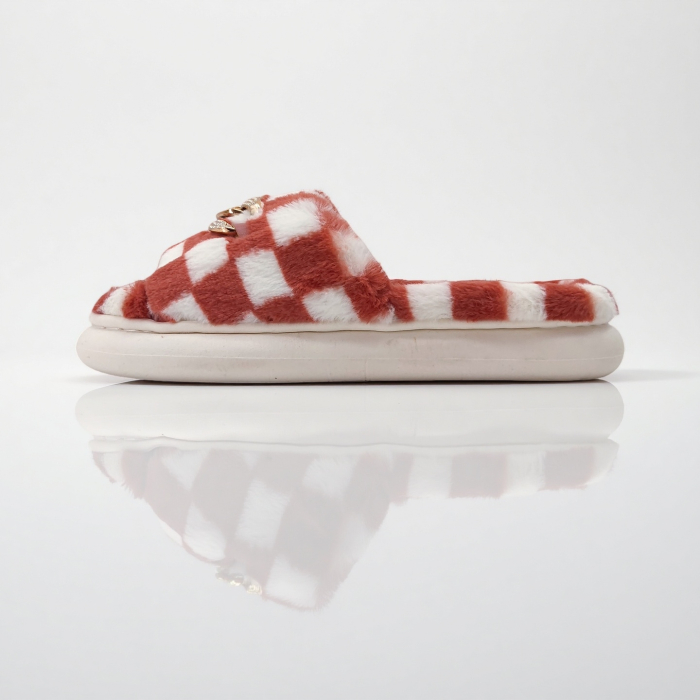 Papuci de casa pufosi, model in carouri H15roz [3]