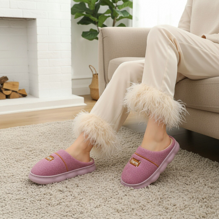 Papuci de casa pufosi A-812roz [4]