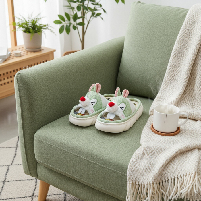 Papuci de casa veseli, model Iepuras P2076verde [7]