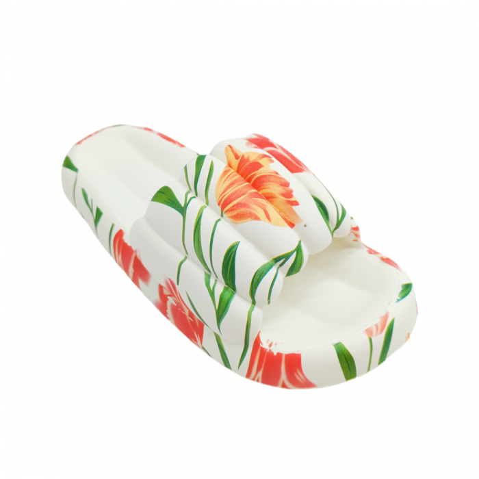 Papuci cu motiv floral H676alb [4]