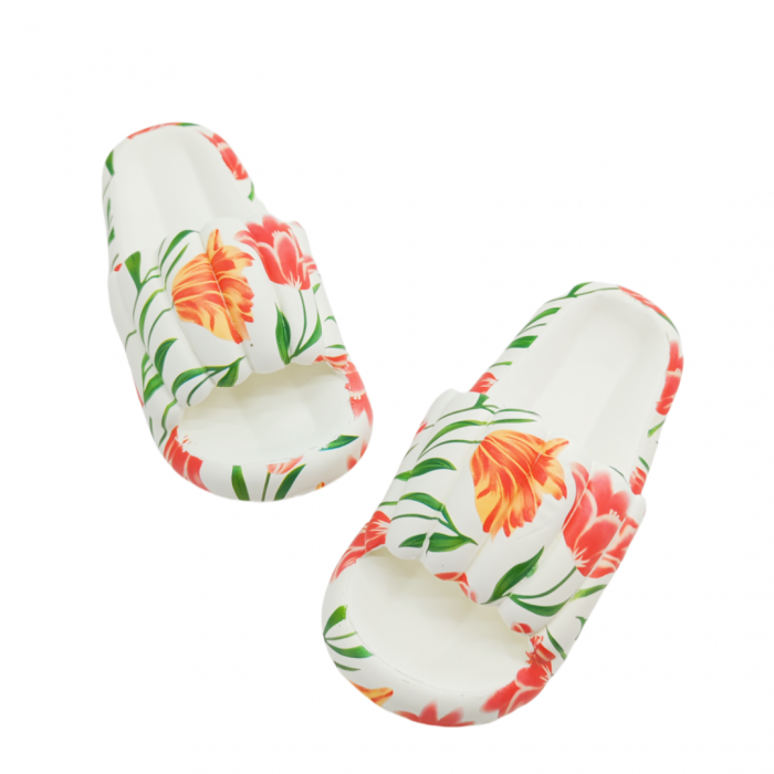 Papuci cu motiv floral H676alb [3]