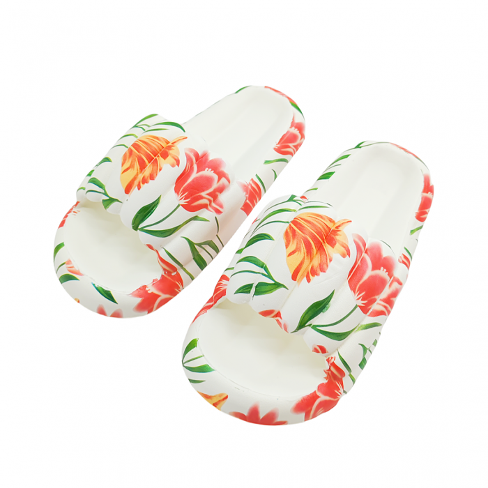 Papuci cu motiv floral H676alb [1]
