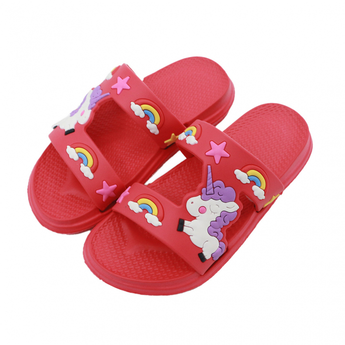 Papuci veseli ' Unicorn si Curcubeu ' 555-18rosu [1]