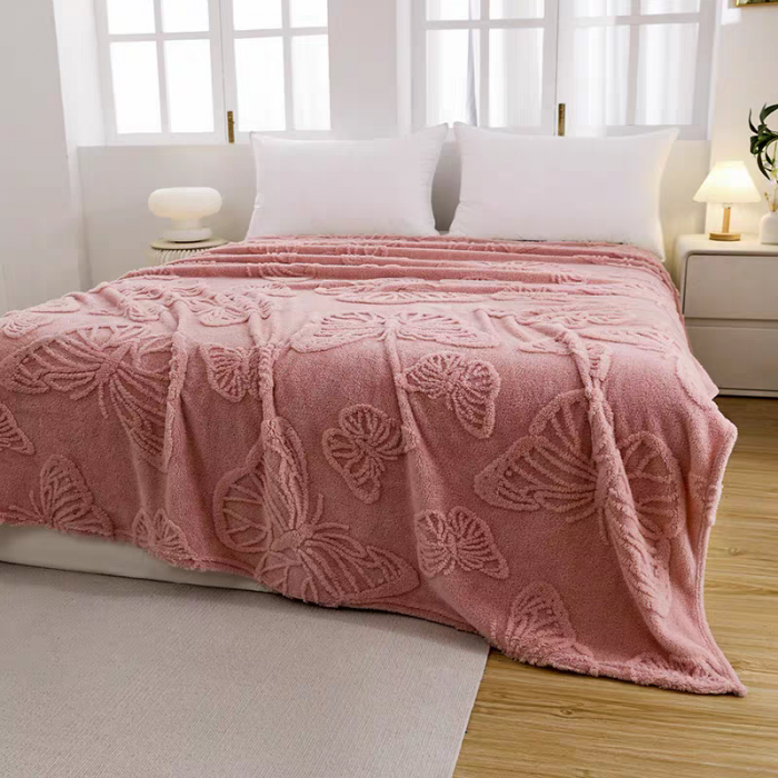 Patura cocolino pentru pat dublu cu fluturi gofrati 61246-7 [3]