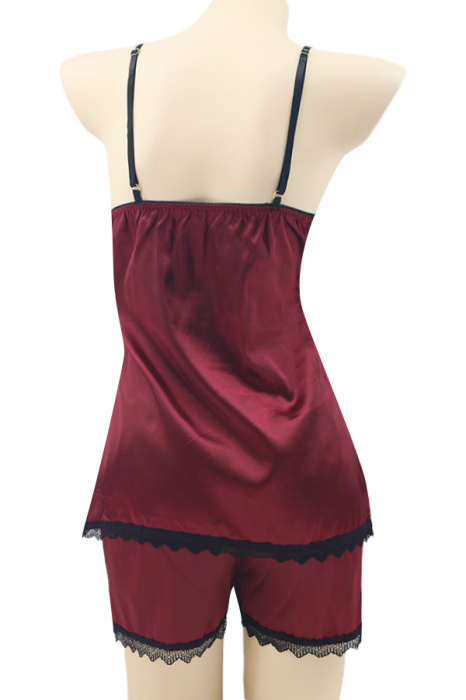 Pijama din satin S-413visiniu [2]