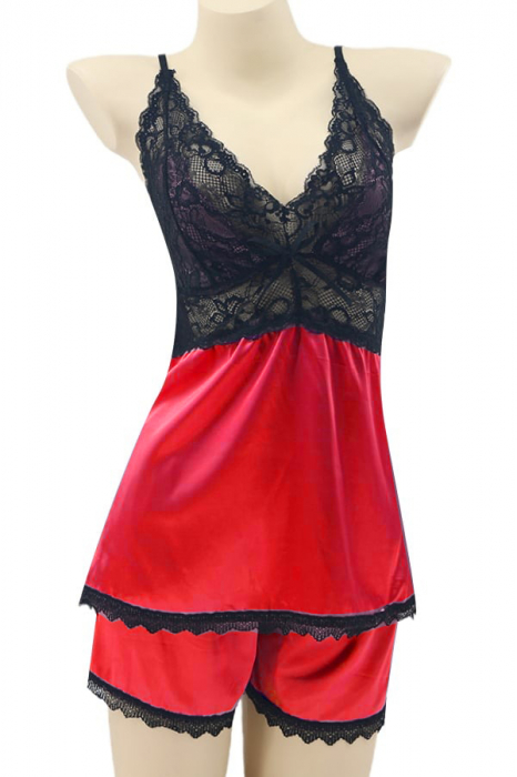 Pijama din satin S-413rosu [1]