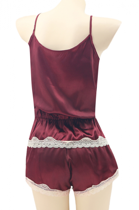Pijama din satin S-471 -Visiniu [2]